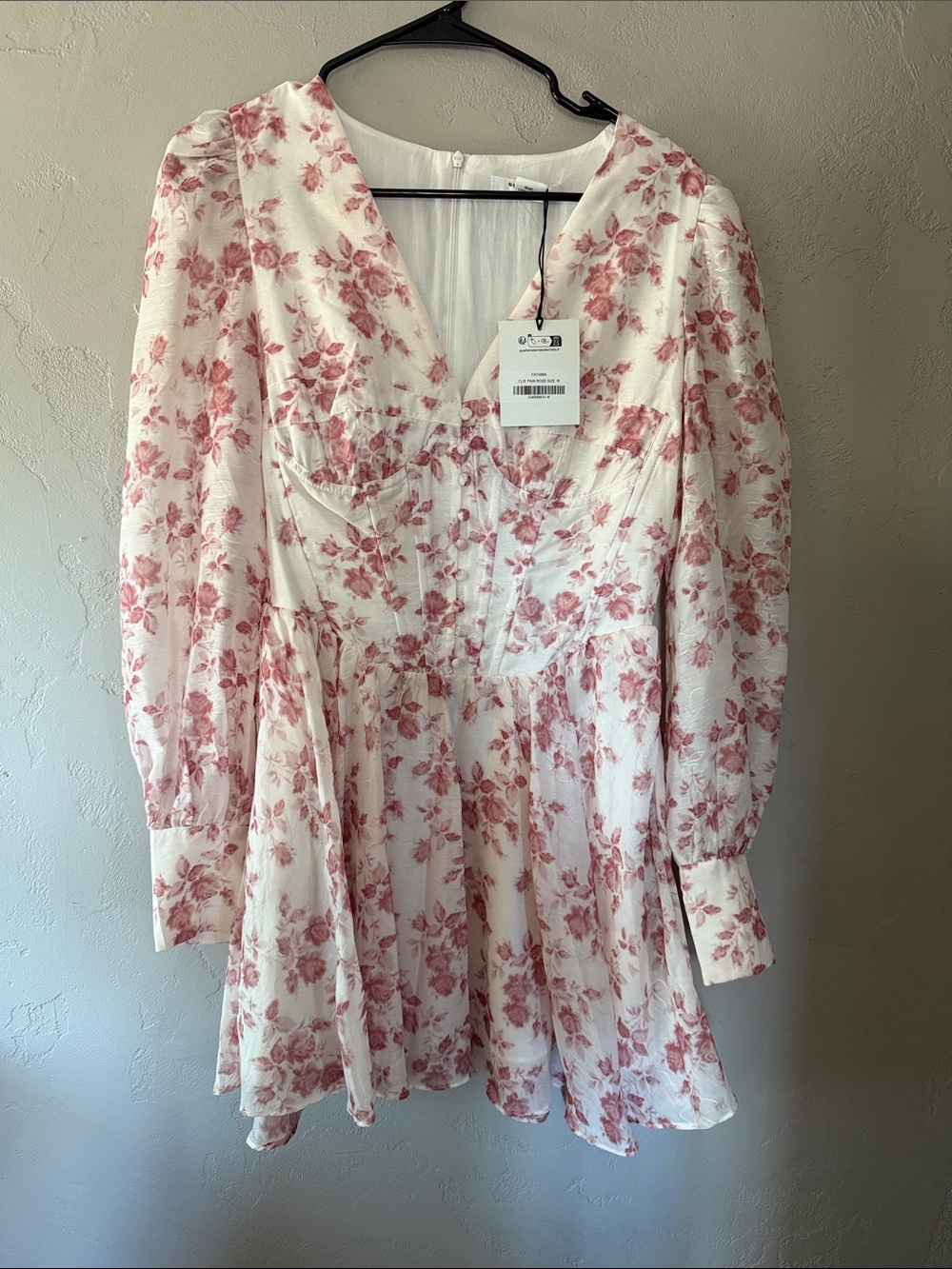 Lulu's White Dress with Pink Floral Print